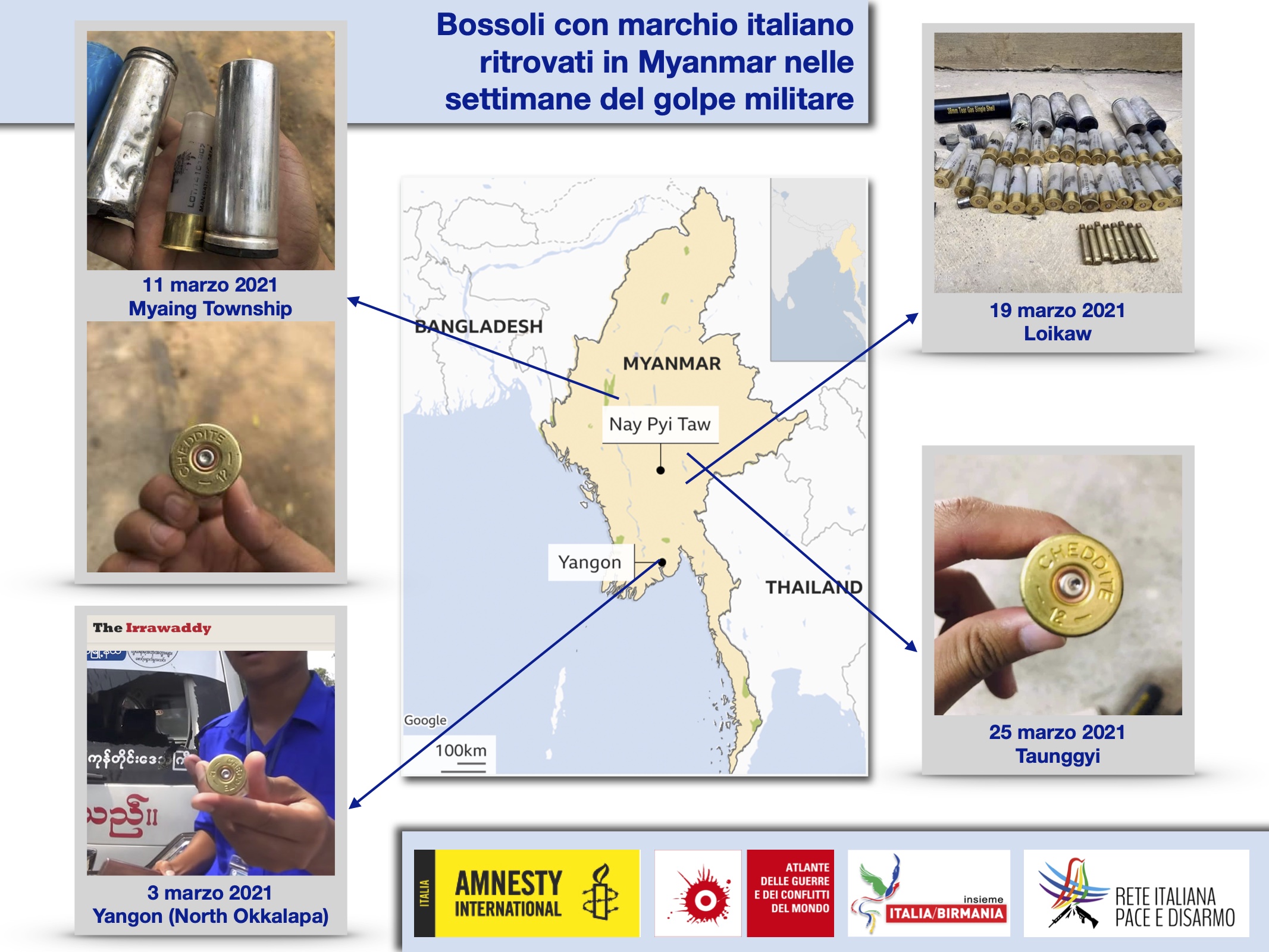 Bossoli italiani in Myanmar: la società civile chiede chiarimenti alla Cheddite srl