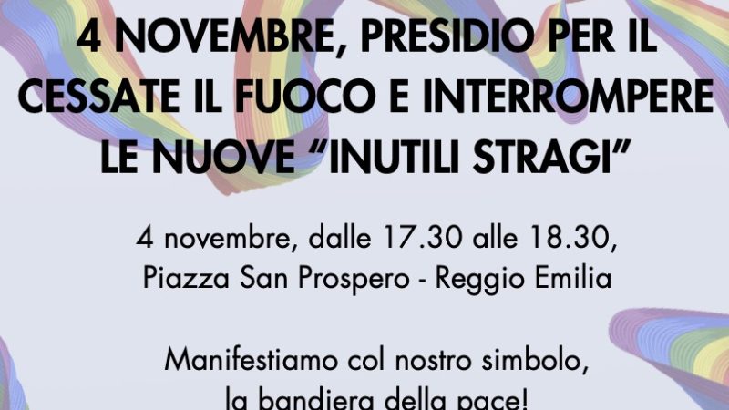 Presidio per il cessate il fuoco e interrompere le nuove “inutili stragi”, a Reggio Emilia