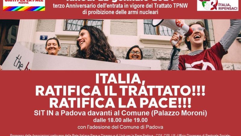 Sit-in a Padova per l’Anniversario del Trattato TPNW contro le armi nucleari